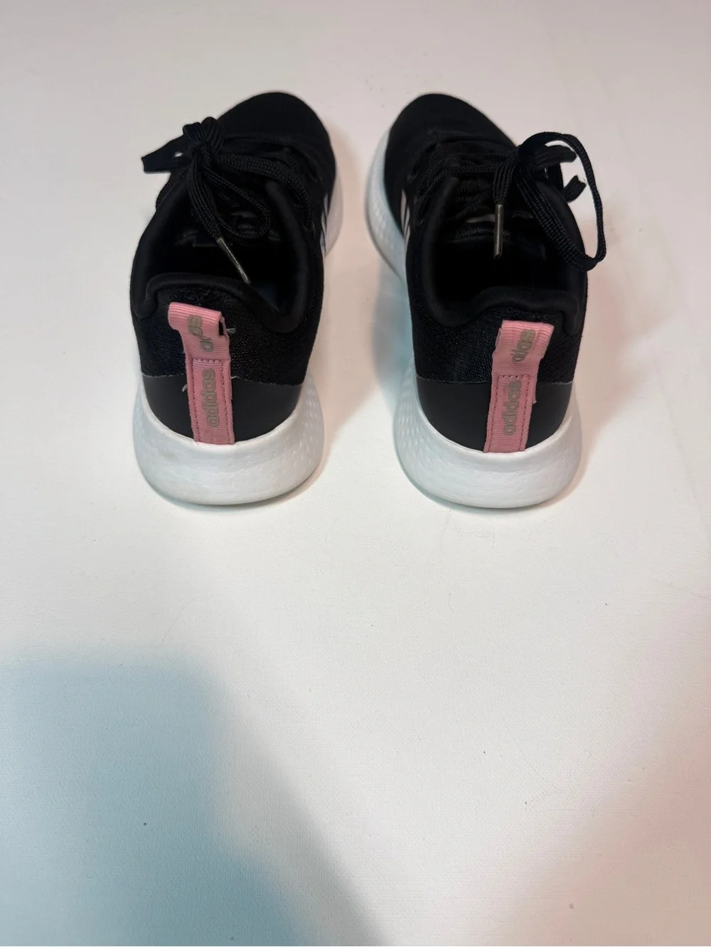 adidas Women's Black Running Sneakers with White Soles and Pink Heel Tabs